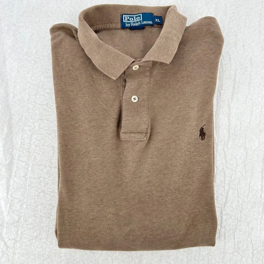 Polo Ralph Lauren Long Sleeve‎ Polo Mens XL Brown Cotton Pique Classic Old Money